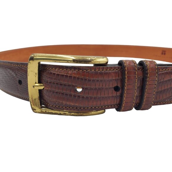 Trafalgar Size 38 Brown Italian Calfskin Leather Lizard Grain Belt Brass Buckle - Picture 9 of 10